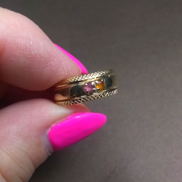 14KT Solid Gold Band w/ Vintage Ruby & Citrine Gemstones - Picture 2 of 7